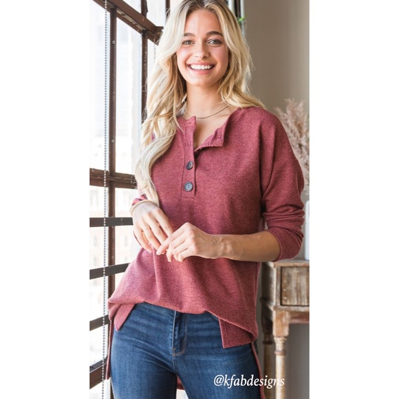 LAST 2! So Soft Henley Style Top with Side Slit Detail! - Picture 5 of 8